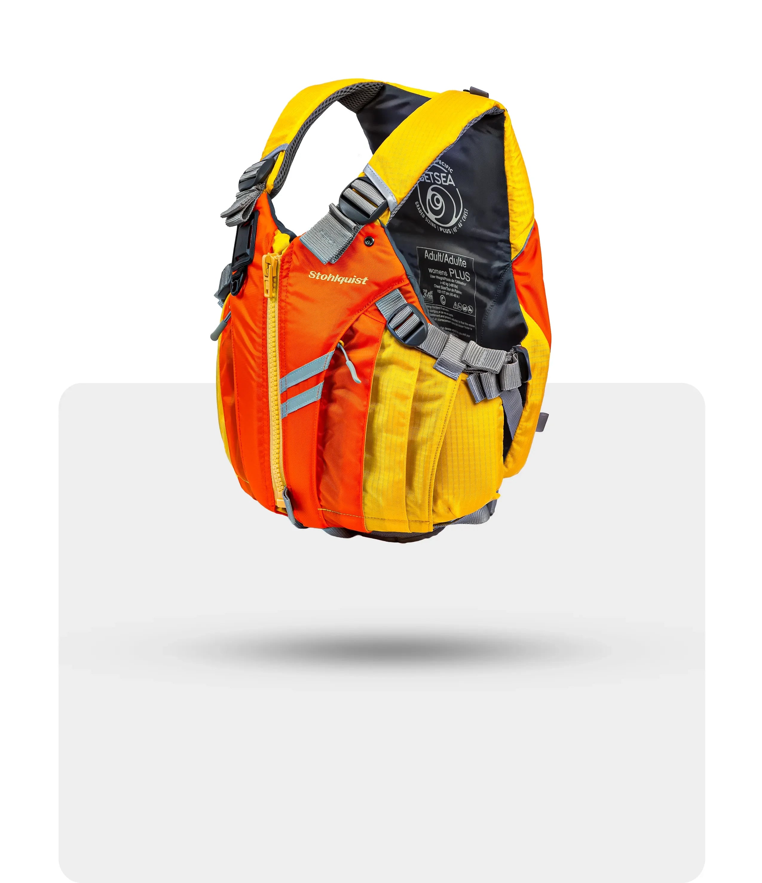 Stohlquist Betsea Flame orange and yellow adult plus women's life jacket with adjustable straps