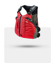 Stohlquist red kayaking life jacket with mesh back and adjustable straps on white background