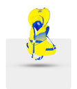 Yellow and blue child life jacket for kayaking and paddling safety