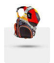 Stohlquist fishing life jacket with pockets, high-visibility orange and yellow design