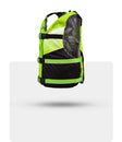 Stohlquist lime and black kayaking life jacket with adjustable straps, side view