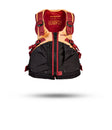 Peach and black kayaking life jacket with front zipper and adjustable straps
