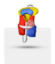 Stohlquist infant life jacket in yellow, orange, blue, and red with safety straps, product display