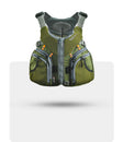 Stohlquist green kayaking life jacket with front zipper and multiple storage pockets