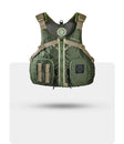 Stohlquist green kayaking life jacket with pockets and adjustable straps, front view