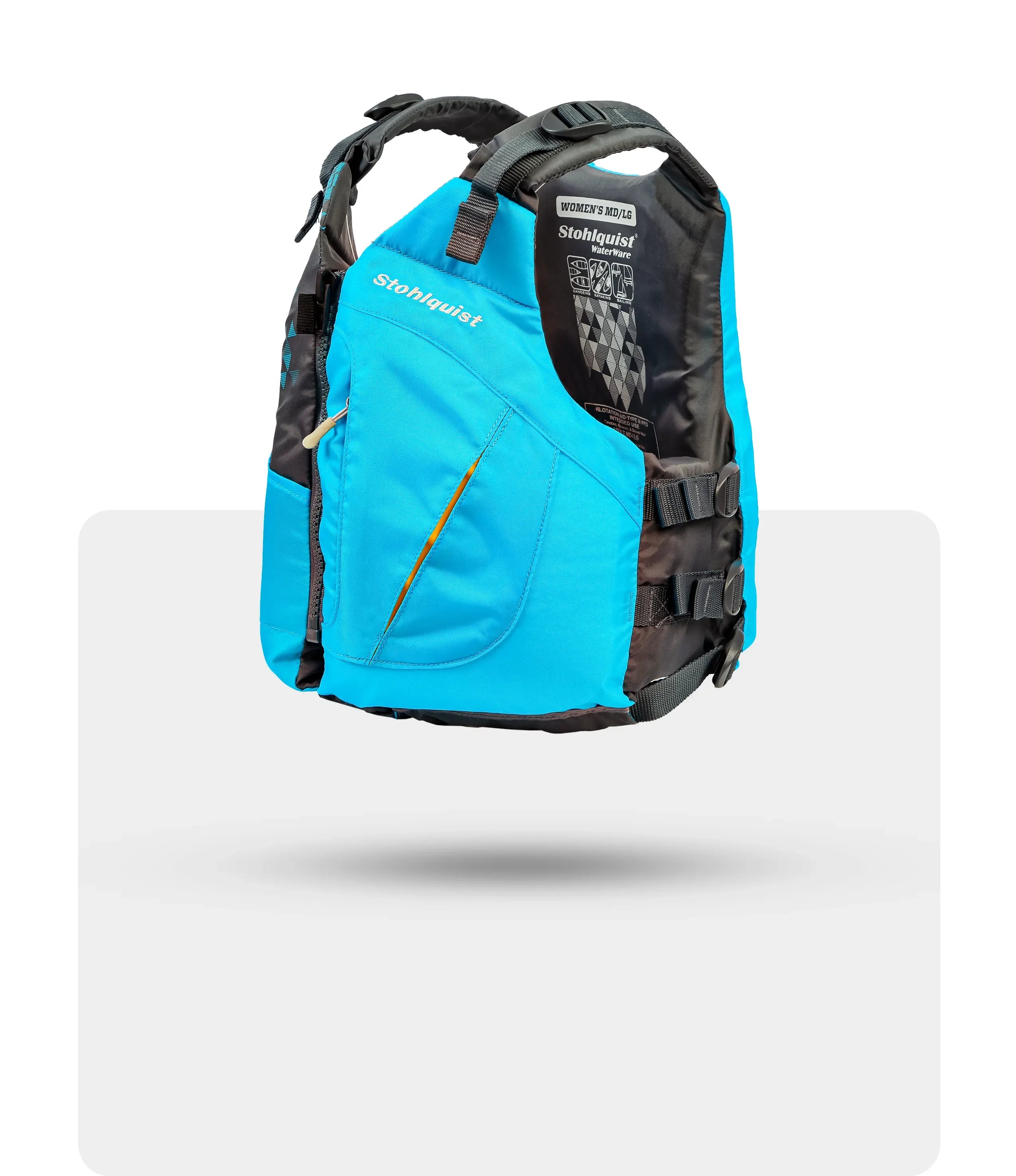 Women's medium/large Stohlquist blue and black kayaking life jacket with adjustable straps