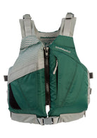 Hunter green kayaking youth life jacket with zip front and adjustable straps