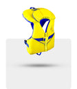 Bright yellow and blue child's PFD life jacket for kayaking and paddling safety
