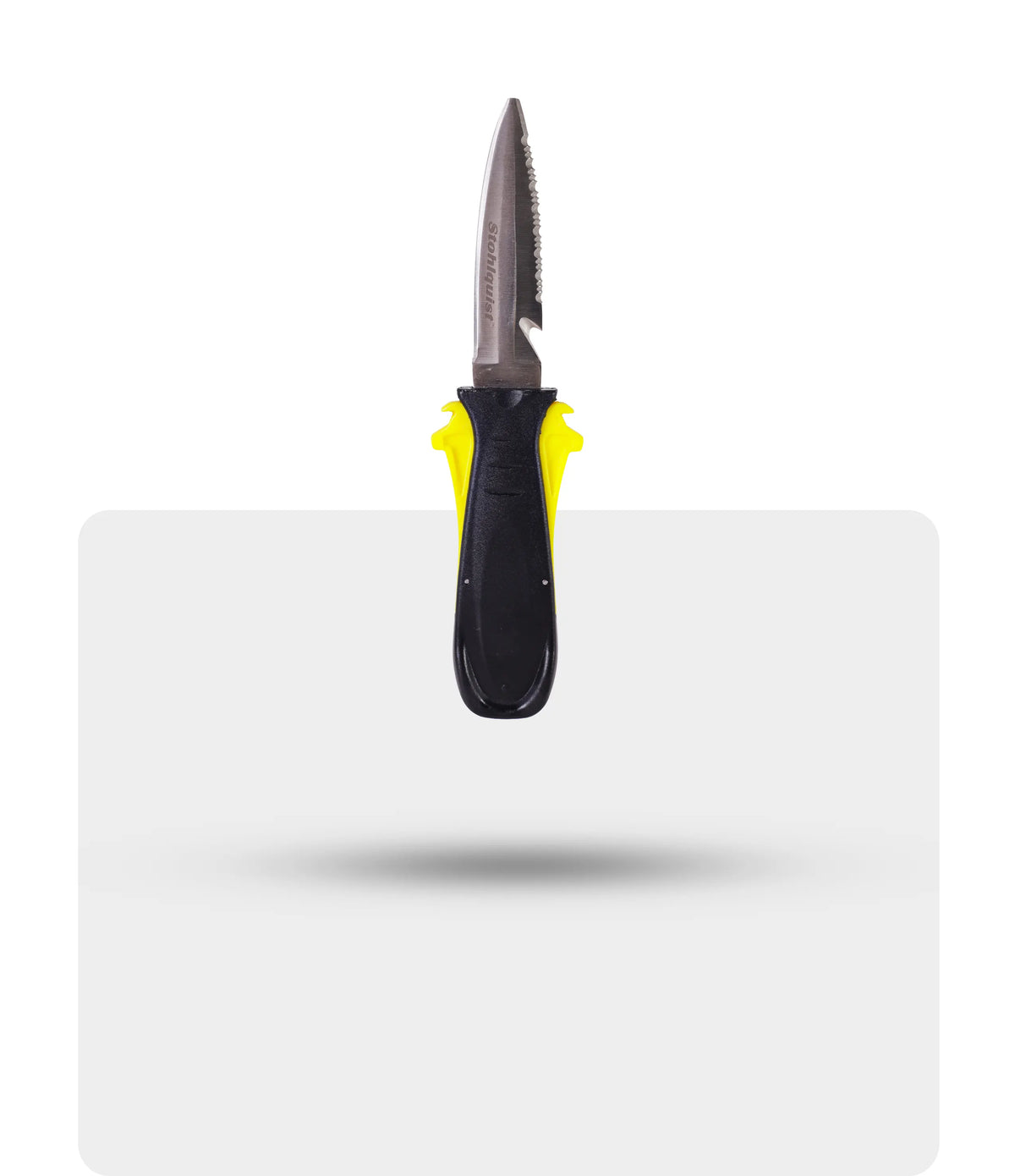 Stohlquist Squeeze Lock utility knife with a black and yellow handle
