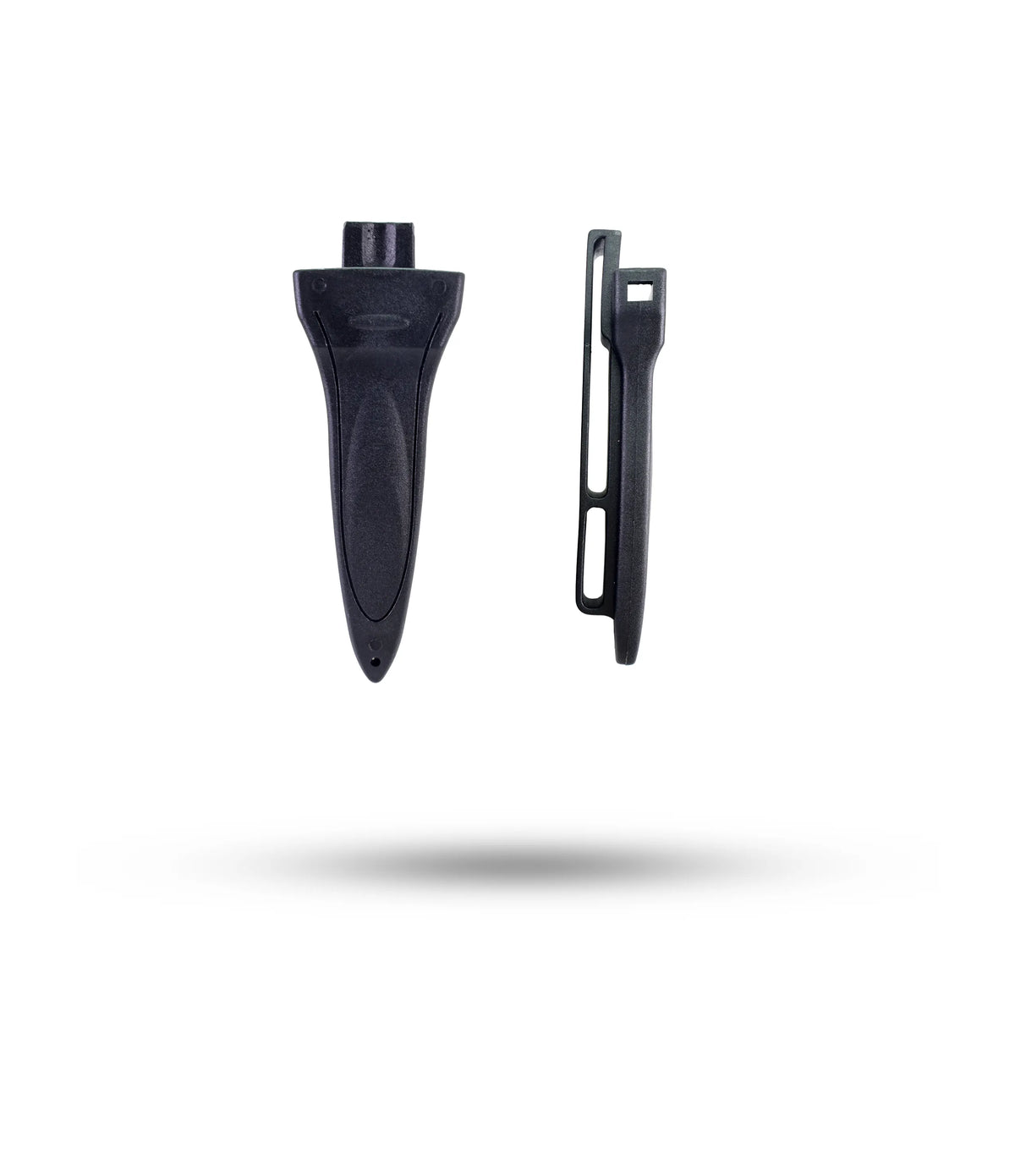 Front and side view of a black Stohlquist Squeeze Lock.