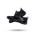 Pair of black Stohlquist Reef Water Shoes with white contrast stitching on a white background.